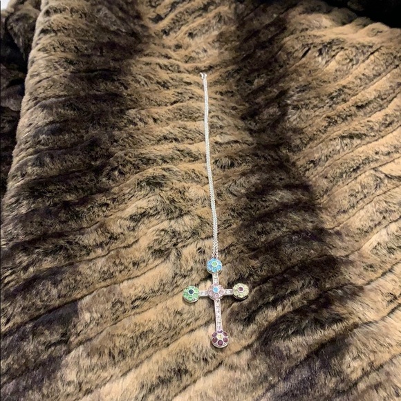 🩵💚 Colorful, gemstone cross necklace! SS-925 #A51 - Picture 4 of 7